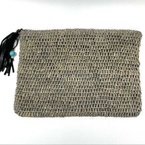 🔥 ále by Alessandra Boheme Raffia Zip Close Clutch Green